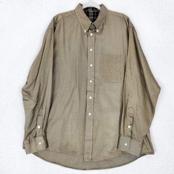 Burberry Shirt Mens XL Brown Button Down Long Sleeve Made in USA Cotton Career